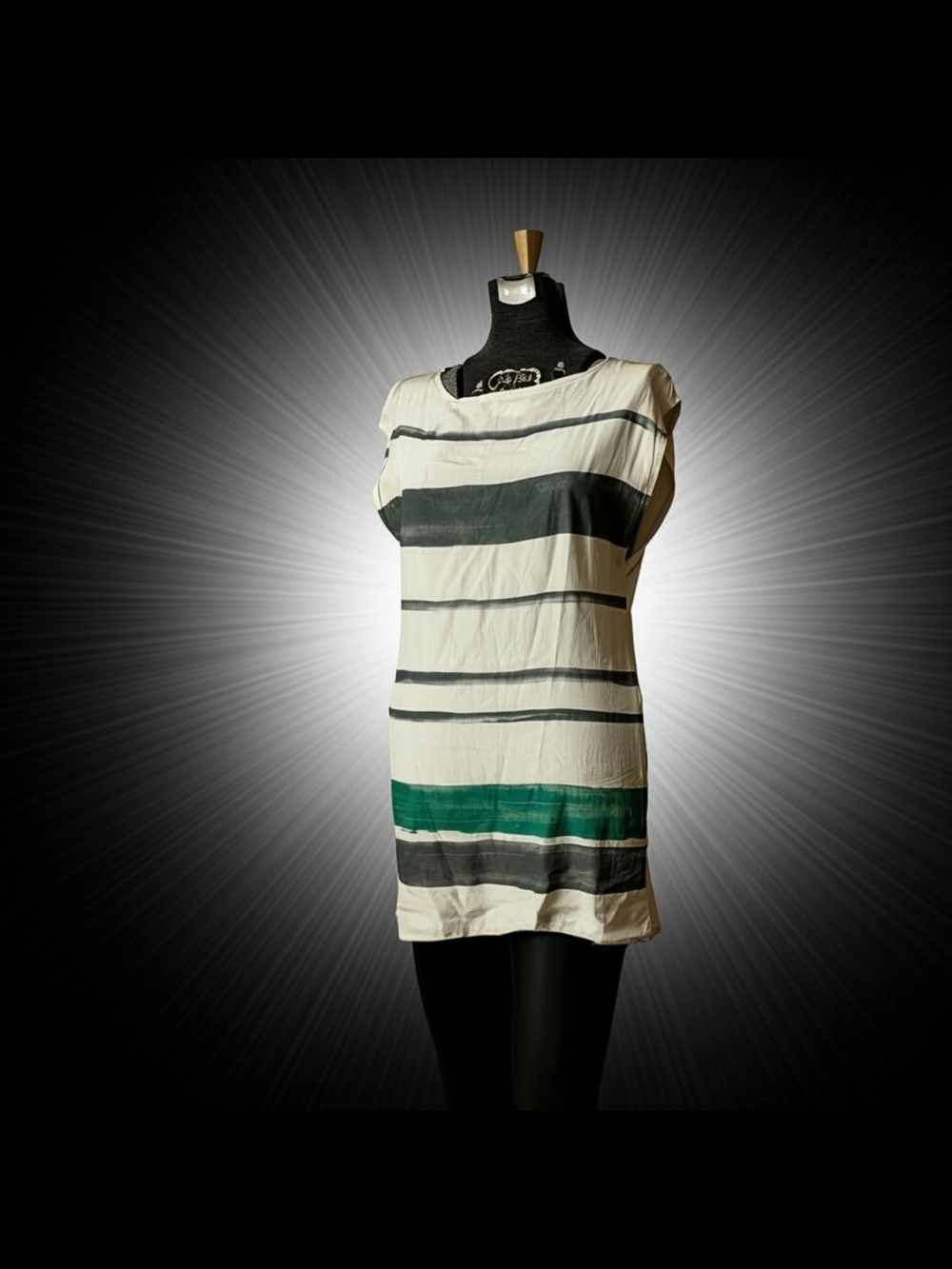 SISLEY Fabulous 2012 Striped Mixed-Media Oversized Column Tunic /Mini Dress Sz S